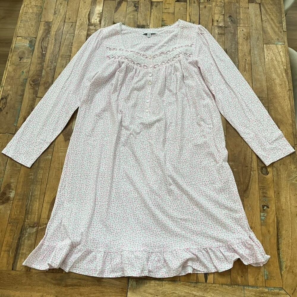 Eileen West Pink Ditsy 100% Cotton Jersey Knit Short Nightgown Size Small